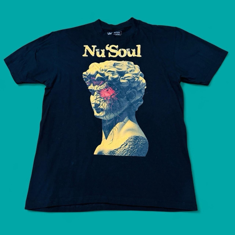 NuSoul Clothing Graphic T-Shirt L Black Statue Face Streetwear Grunge Punk Tee